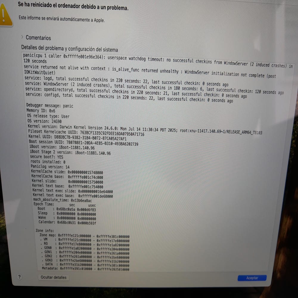 Informe Kernel Panic WindowServer en MacBook Pro A2338